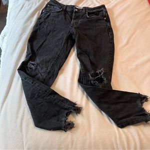 We the Free Free People Distressed Raw Hem Button Fly Black Denim Jeans Mid Rise